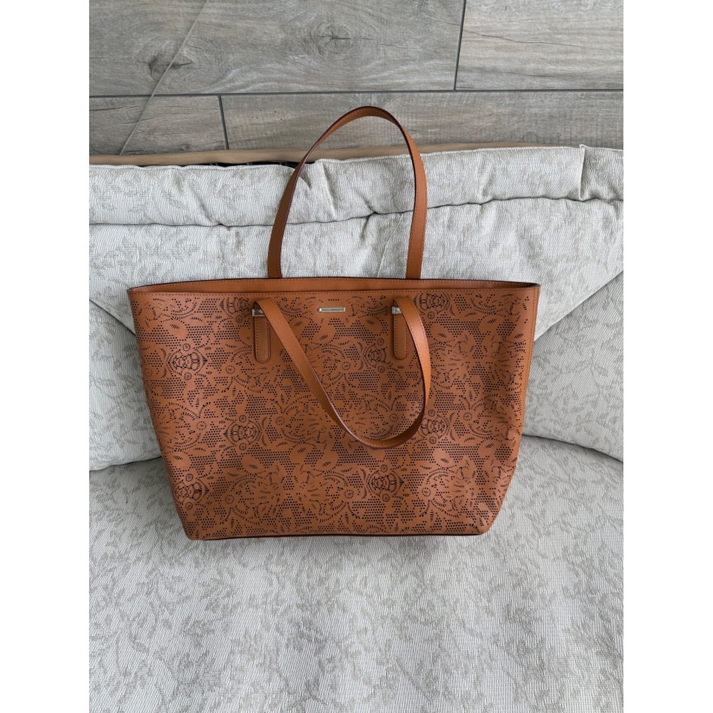 Rebecca Minkoff Cognac Brown Leather Perforated Laser Cut Tote Bag Shoulder Bag - Picture 2 of 13
